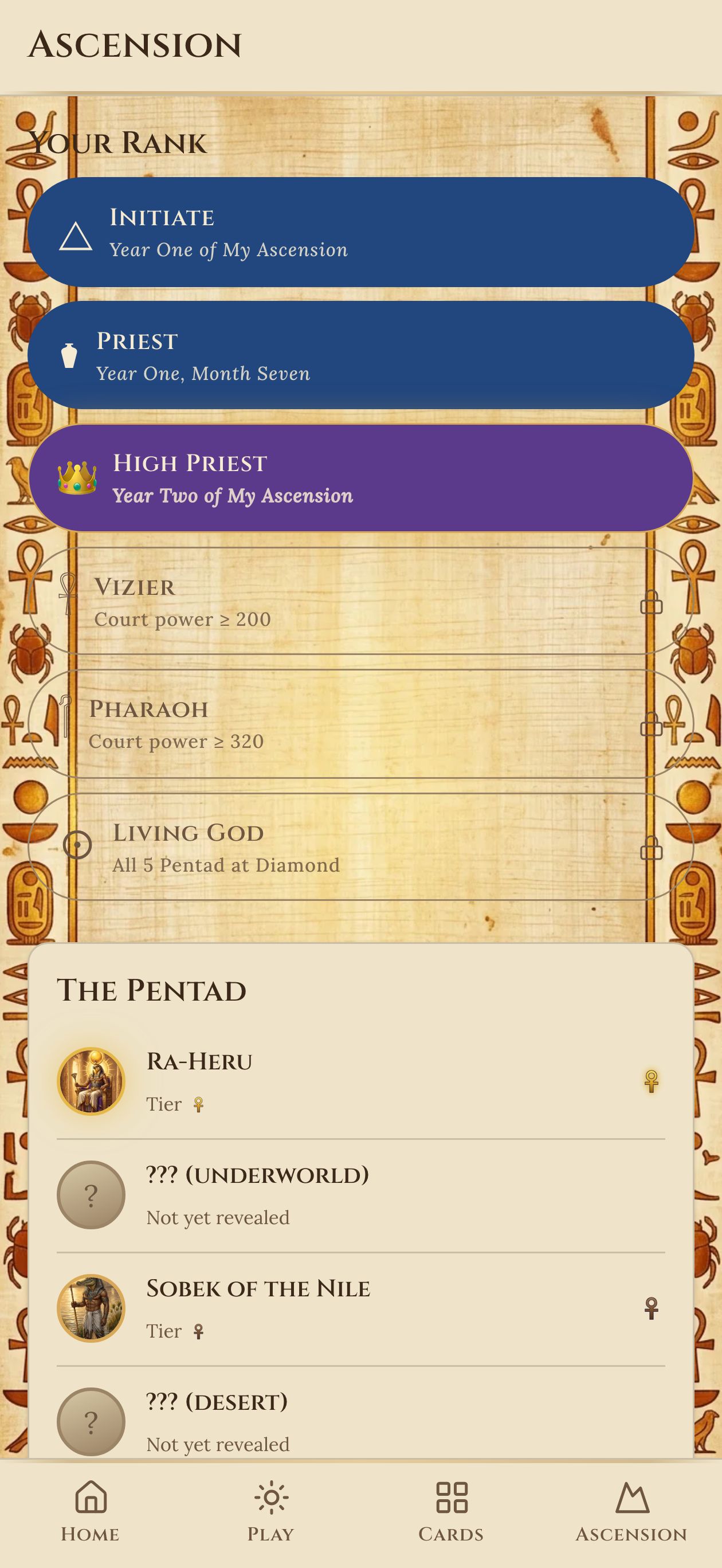 Ascension &mdash; rank ladder, Pentad widget, journal log