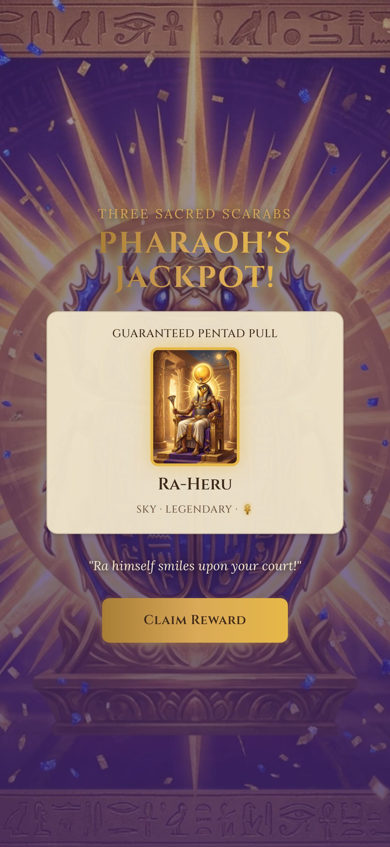Pharaoh's Jackpot &mdash; gold-and-lapis confetti burst